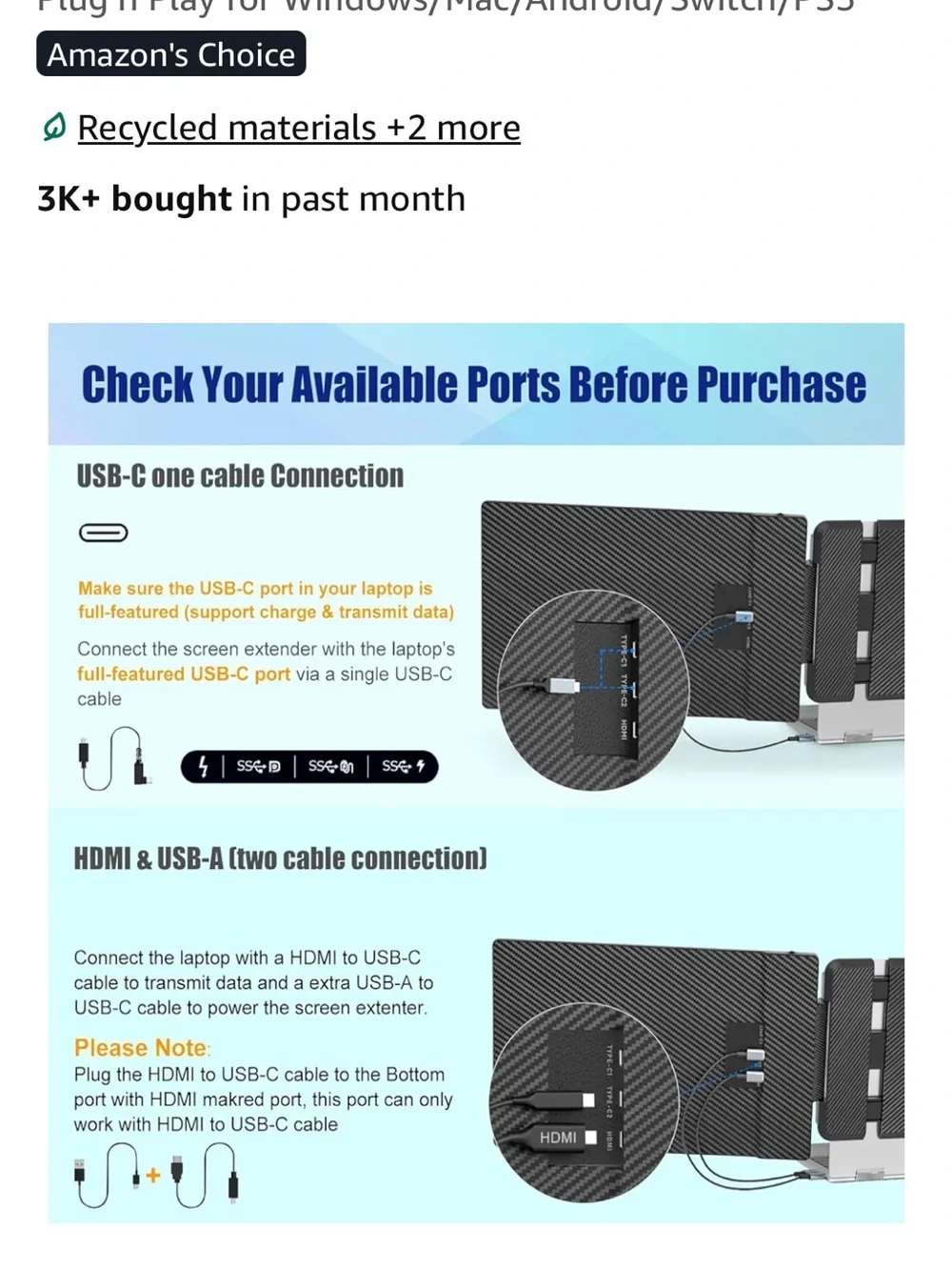 Portable Black Laptop Monitor for Home Office extender
